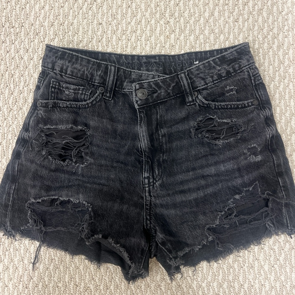 American Eagle Outfitters Charcoal Distressed Jean Shorts